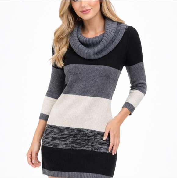 Pink Rose Sweaters - Pink Rose Colorblock Cowl Neck Sweater Dress Size M Gray Black